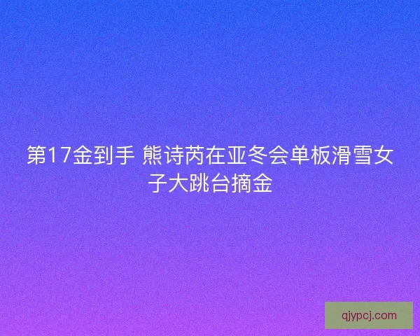 第17金到手 熊诗芮在亚冬会单板滑雪女子大跳台摘金